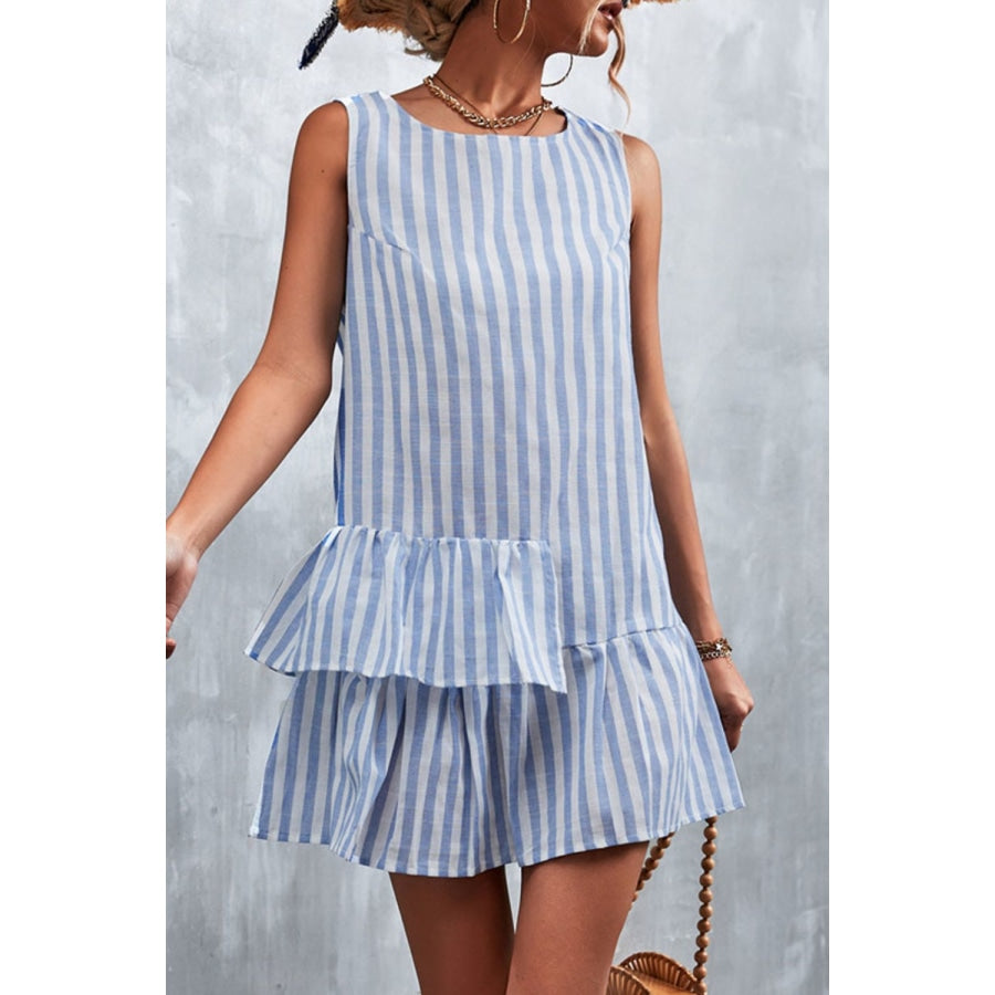 Striped Layered Sleeveless Dress Pastel Blue / S