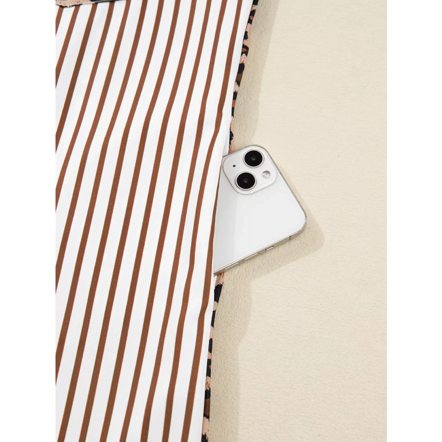 Striped Leopard Print Button Up Shirt Dress Apparel and Accessories