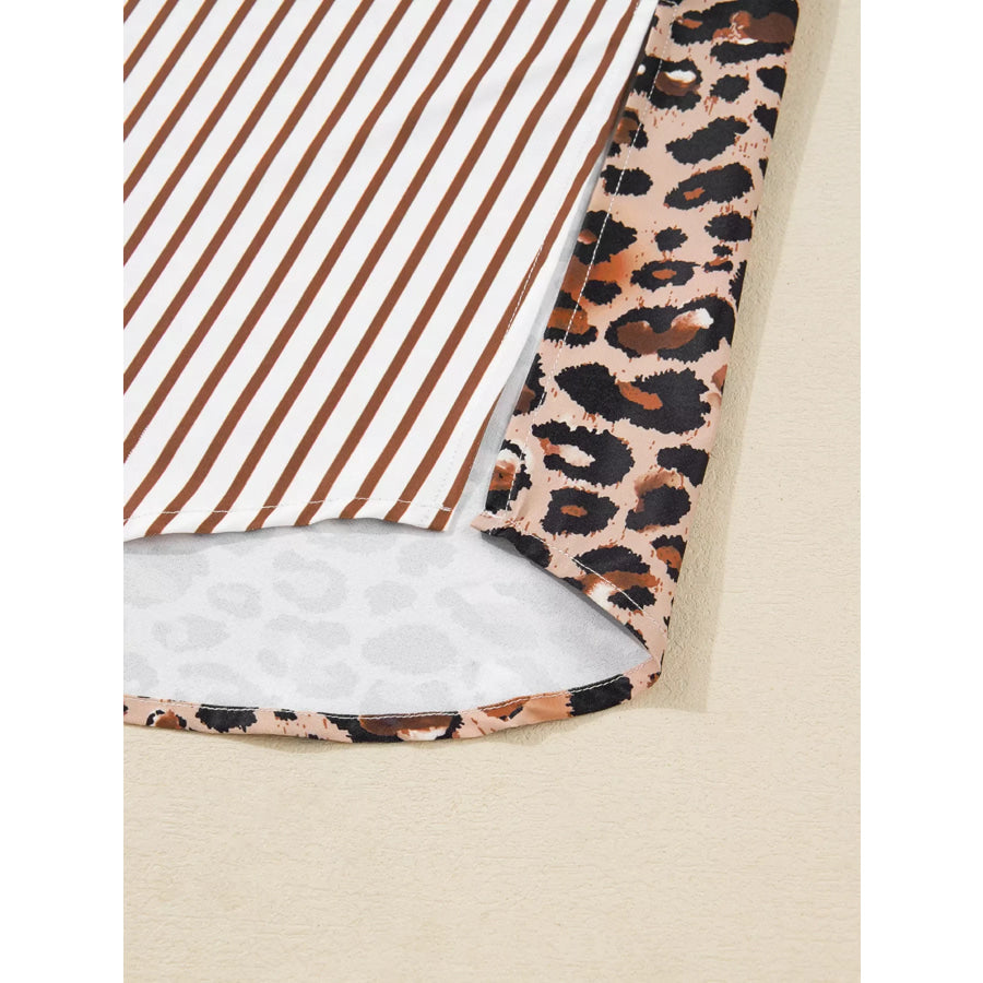 Striped Leopard Print Button Up Shirt Dress Apparel and Accessories