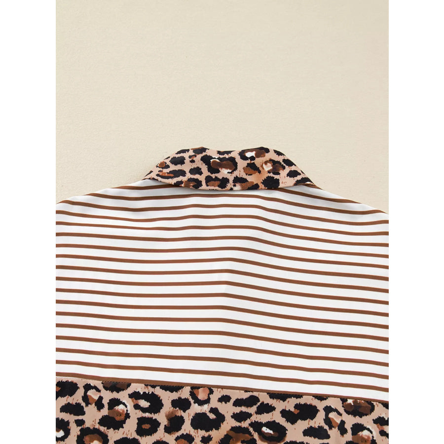 Striped Leopard Print Button Up Shirt Dress Apparel and Accessories