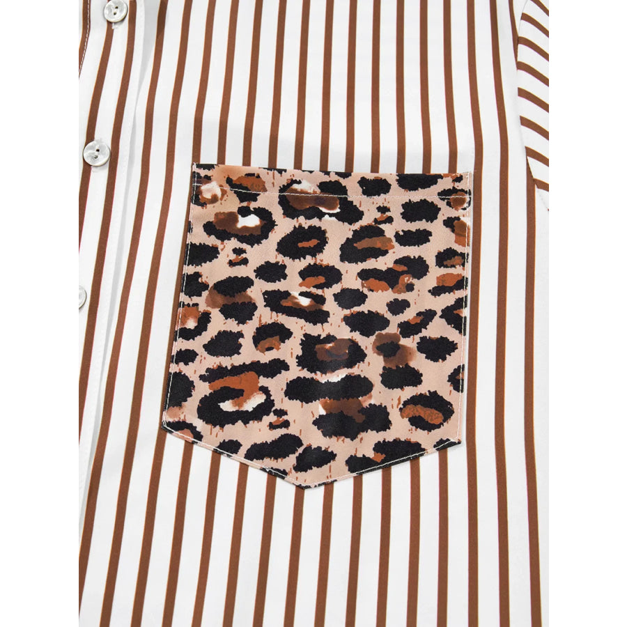 Striped Leopard Print Button Up Shirt Dress Apparel and Accessories