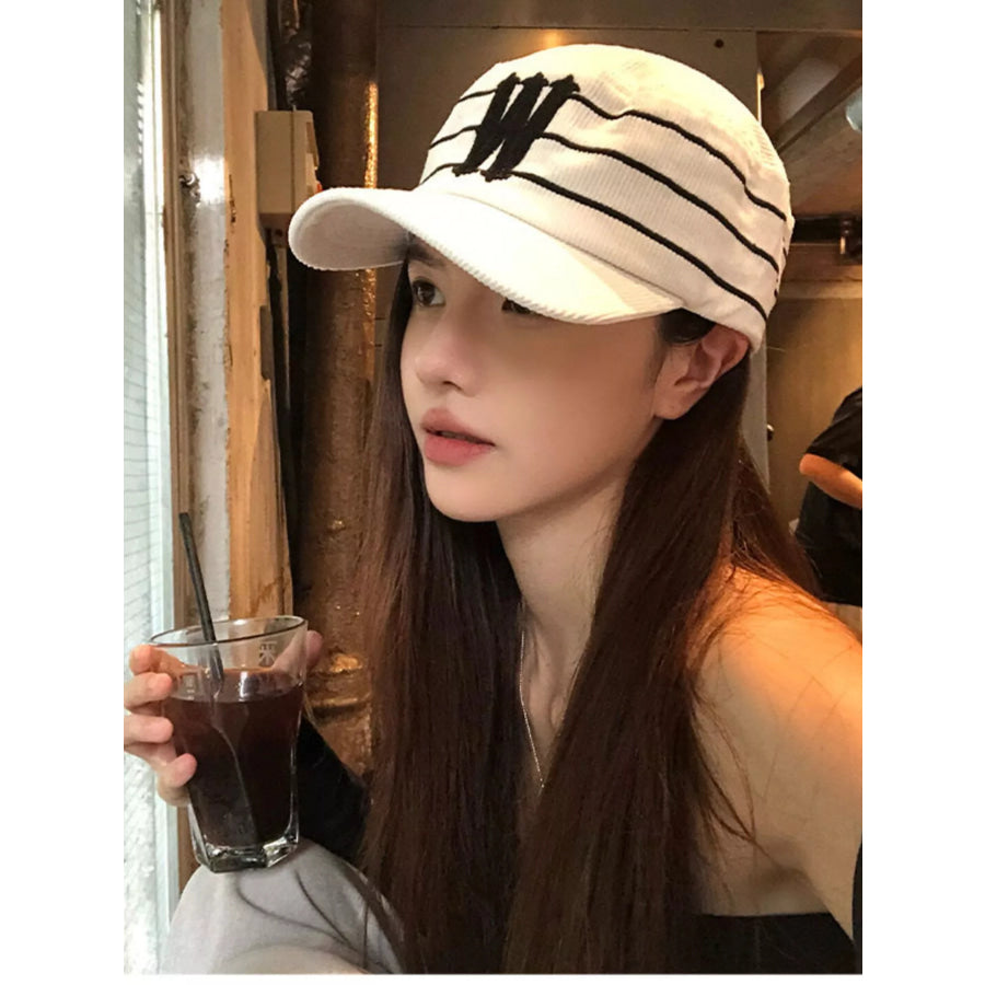 Striped Letter ’W’ Baseball Cap White / One Size Apparel and Accessories