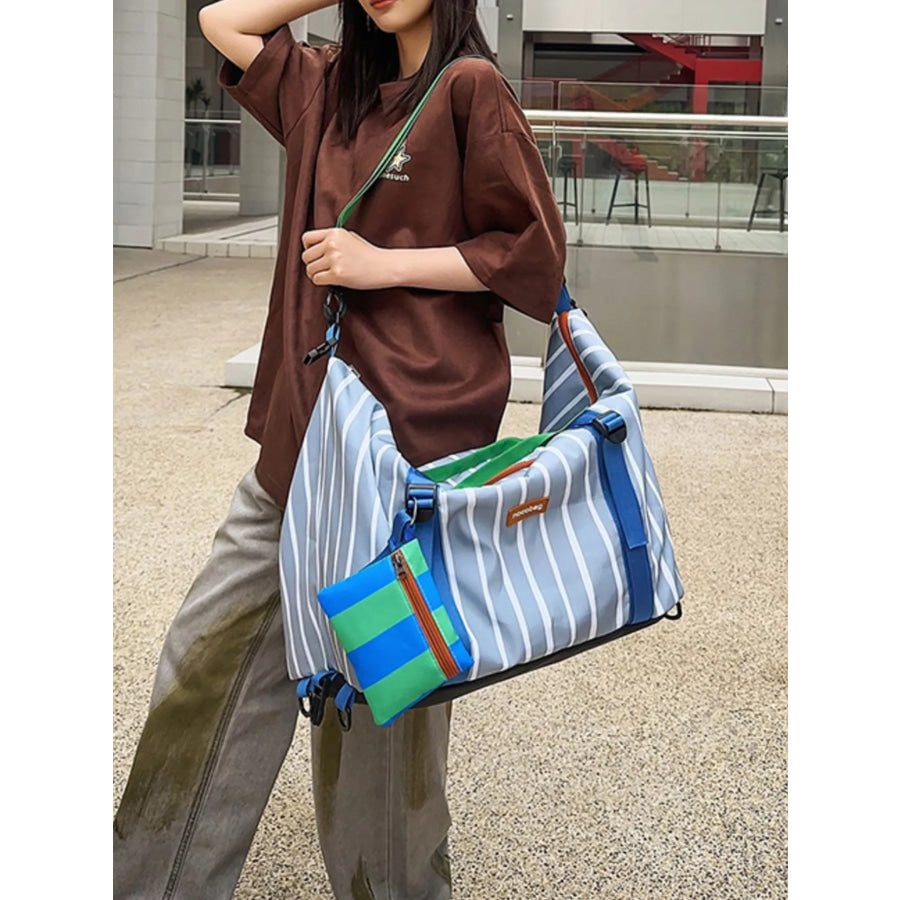 Striped Lightweight Travel Bag Blue / One Size Apparel and Accessories