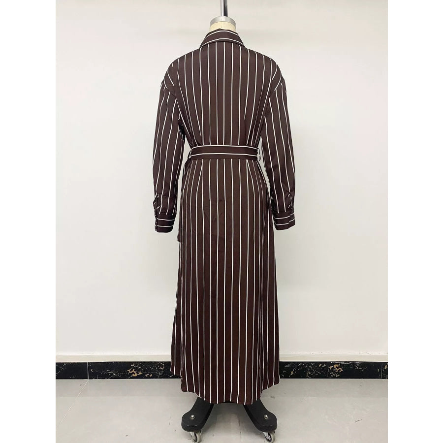 Striped Long Sleeve Belted Shirt Dress Apparel and Accessories
