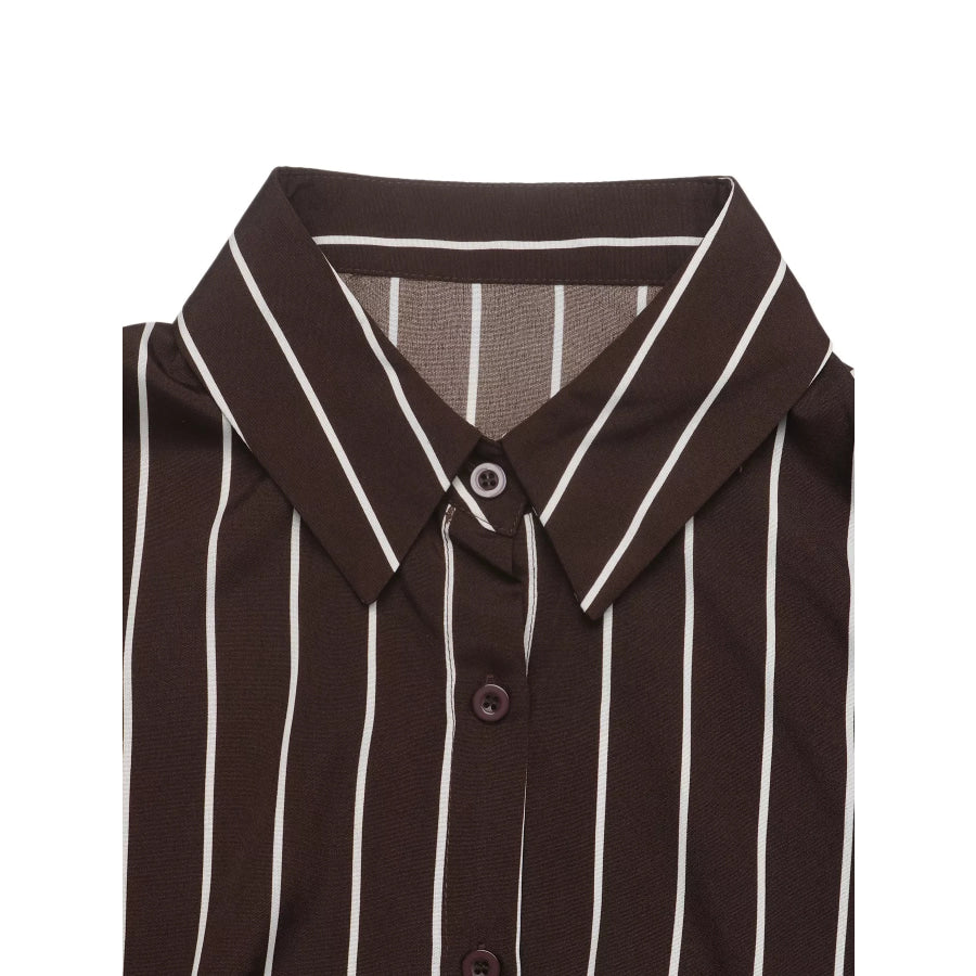 Striped Long Sleeve Belted Shirt Dress Apparel and Accessories