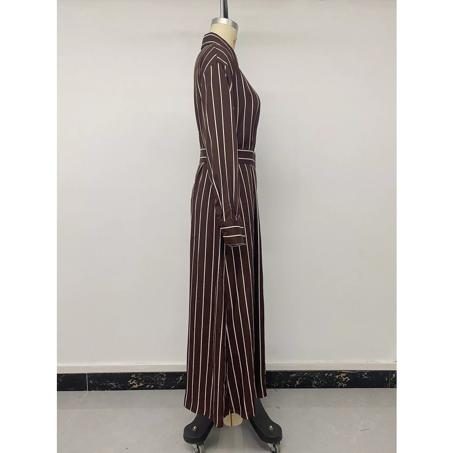 Striped Long Sleeve Belted Shirt Dress Apparel and Accessories