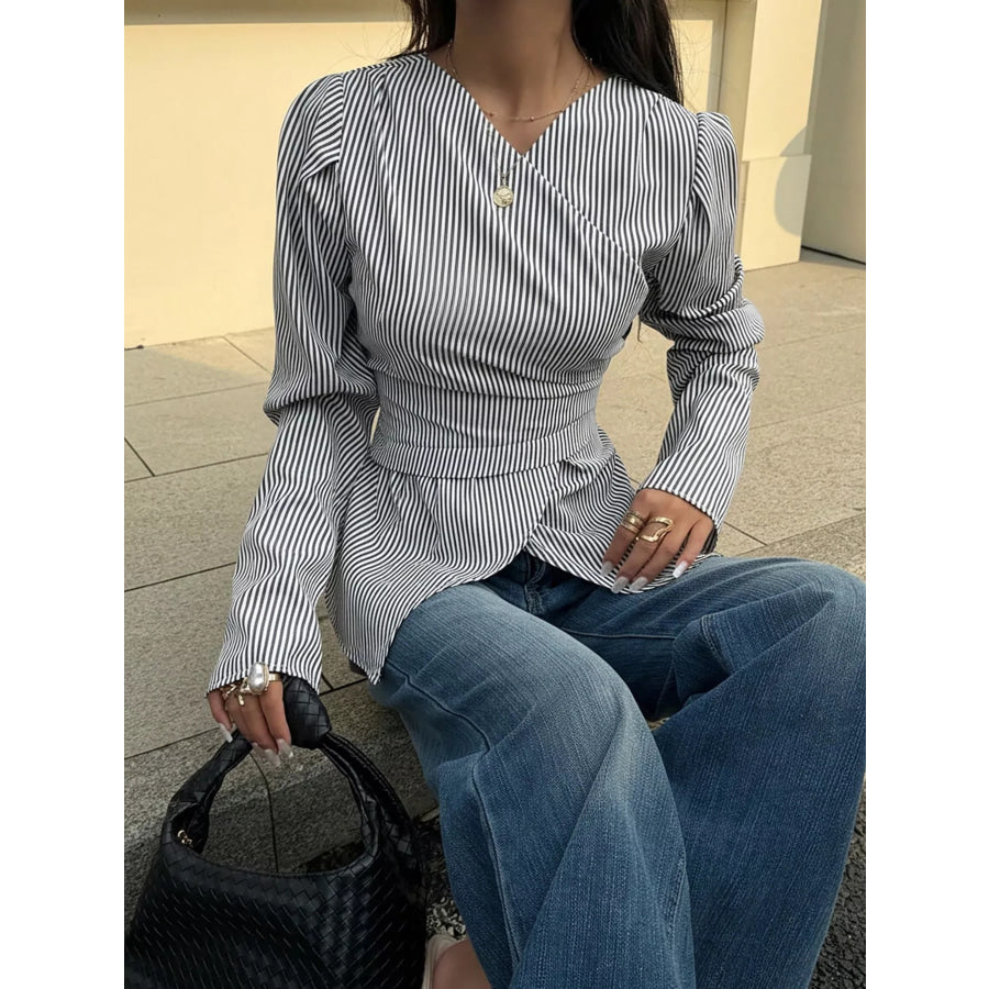 Striped Long Sleeve Blouse Apparel and Accessories