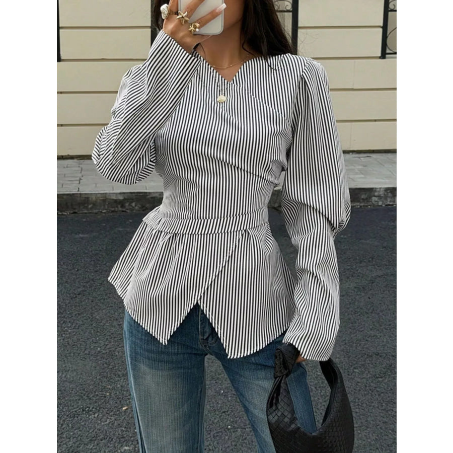 Striped Long Sleeve Blouse Black / S Apparel and Accessories