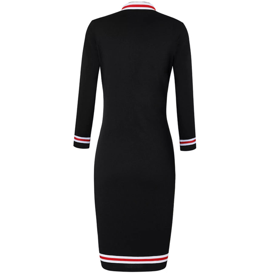 Striped Long Sleeve Bodycon Midi Dress Apparel and Accessories