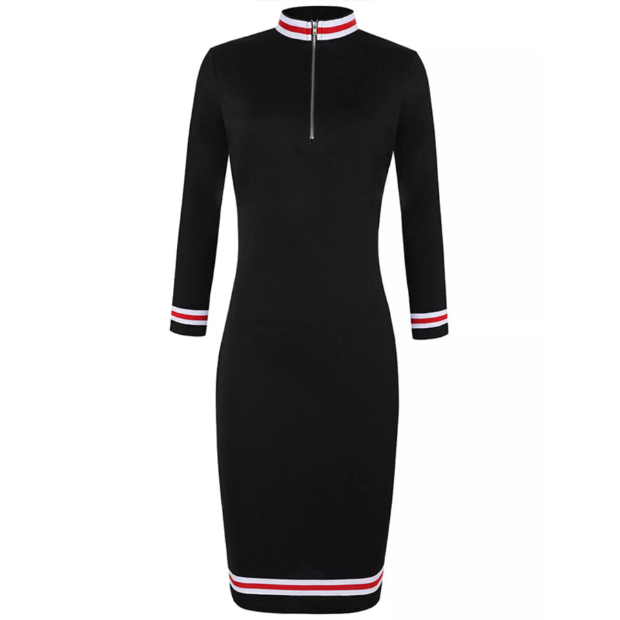 Striped Long Sleeve Bodycon Midi Dress Apparel and Accessories