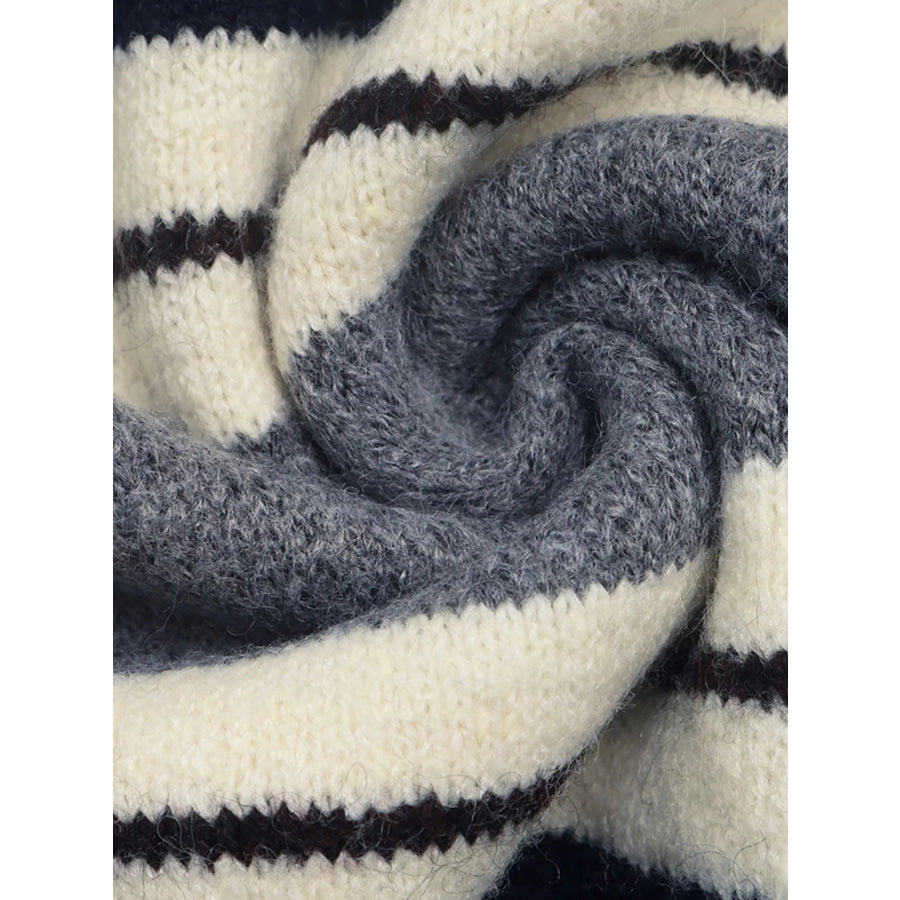 Striped Long Sleeve Button Detail Sweater Apparel and Accessories