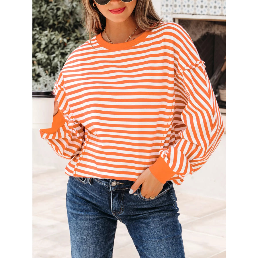 Striped Long Sleeve Casual Sweatshirt Sherbet / S Apparel and Accessories