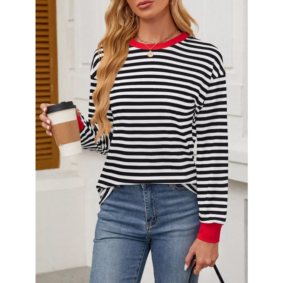 Striped Long Sleeve Casual T-Shirt Apparel and Accessories