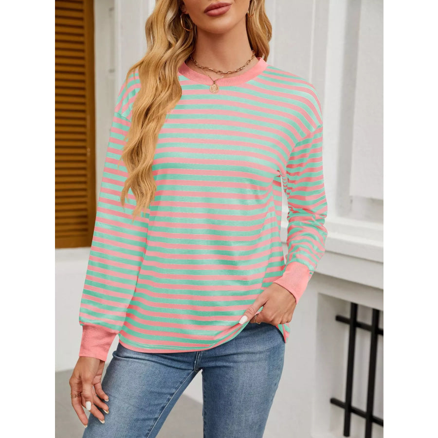 Striped Long Sleeve Casual T-Shirt Blush Pink / S Apparel and Accessories