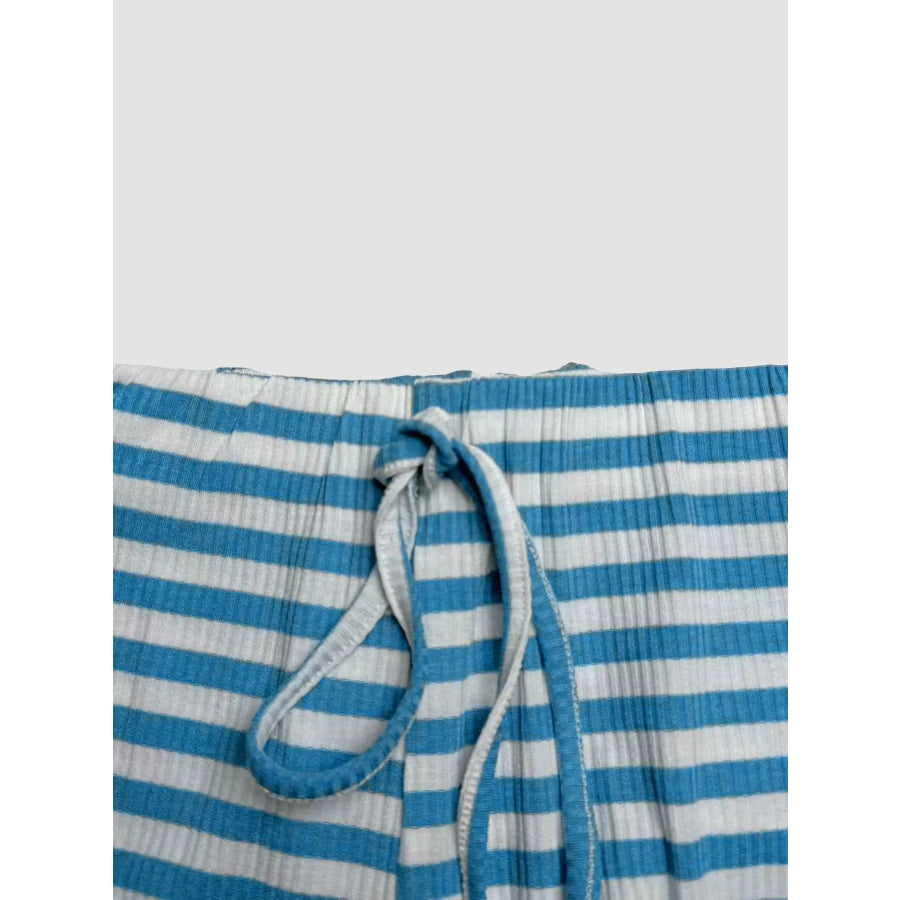 Striped Long Sleeve Crop Top & Wide Leg Pants Set Apparel and Accessories