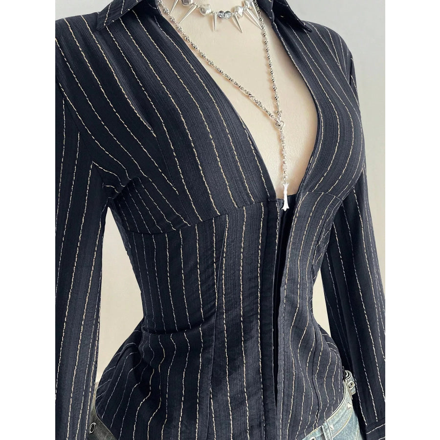 Striped Long Sleeve Fitted Blouse Apparel and Accessories