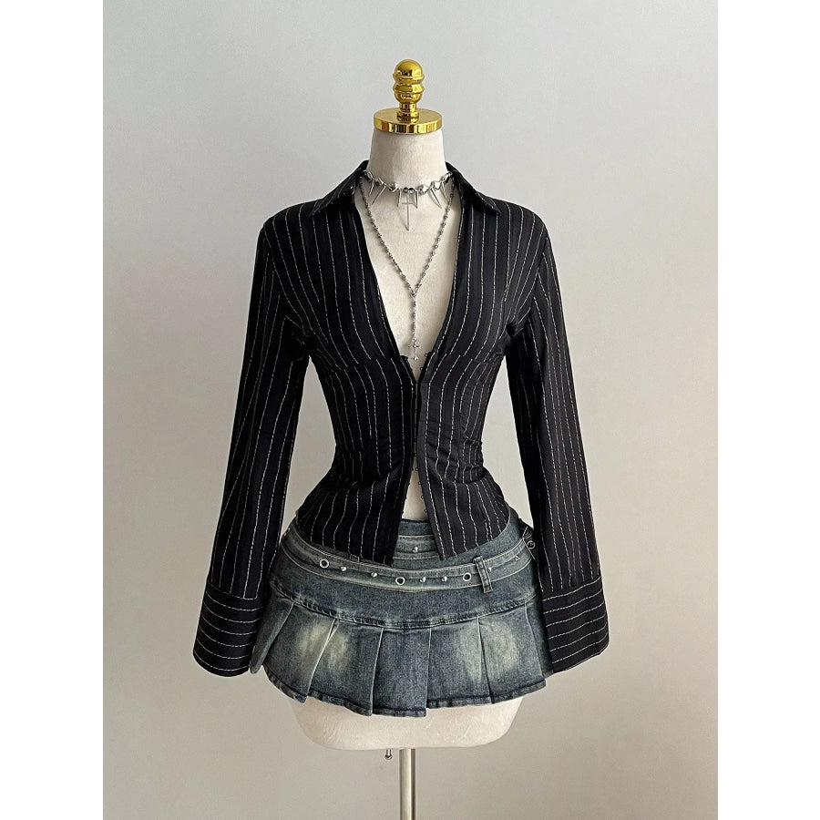Striped Long Sleeve Fitted Blouse Apparel and Accessories
