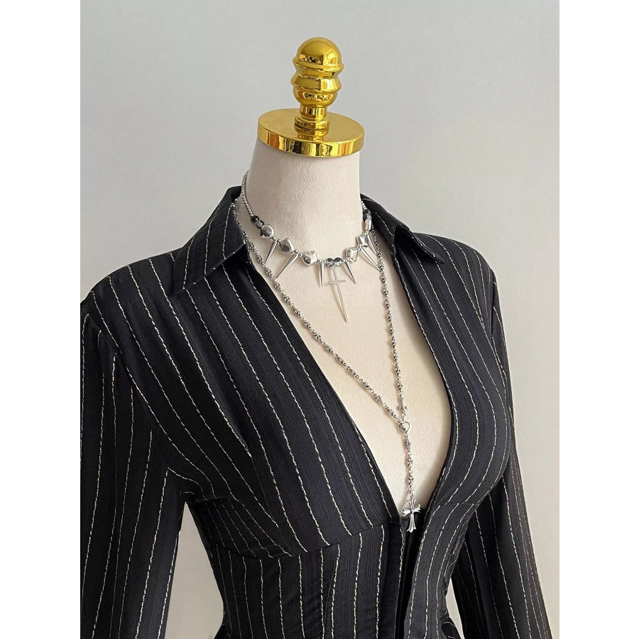 Striped Long Sleeve Fitted Blouse Apparel and Accessories
