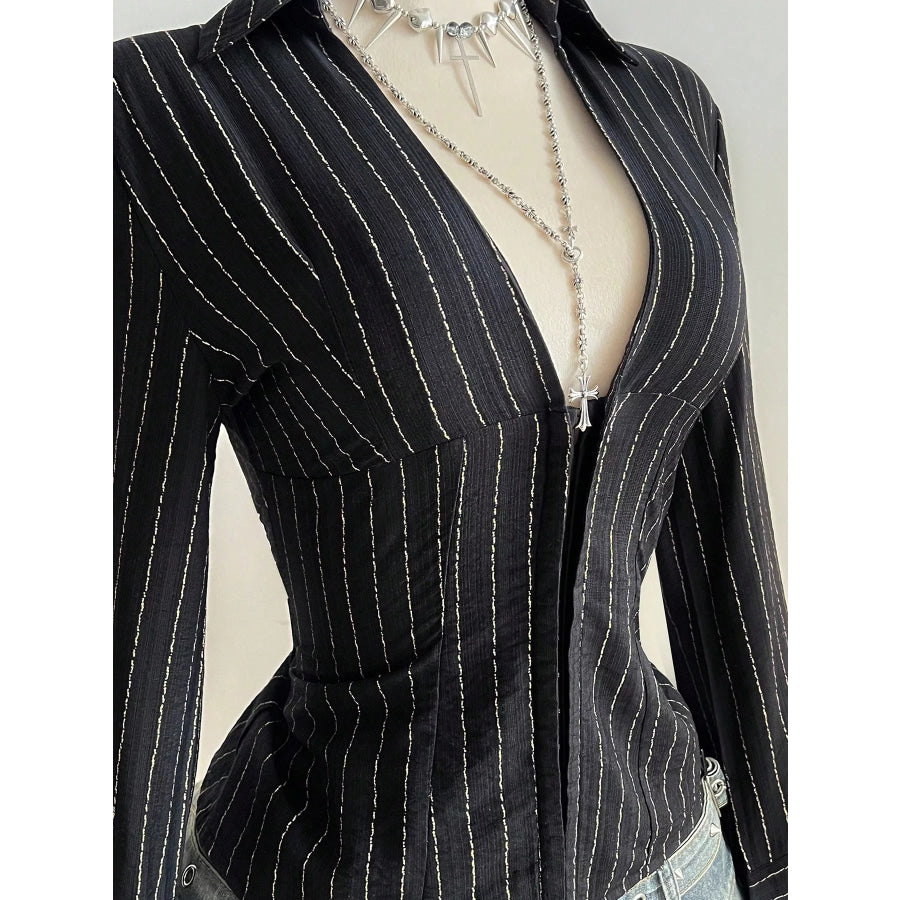 Striped Long Sleeve Fitted Blouse Apparel and Accessories