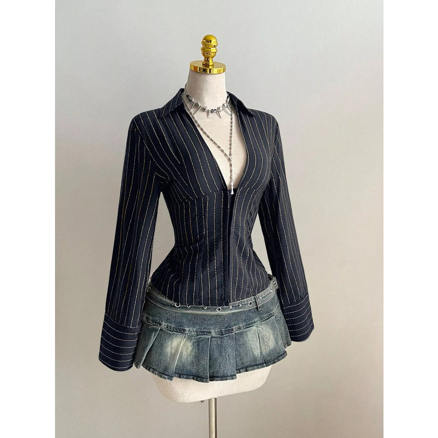 Striped Long Sleeve Fitted Blouse Apparel and Accessories
