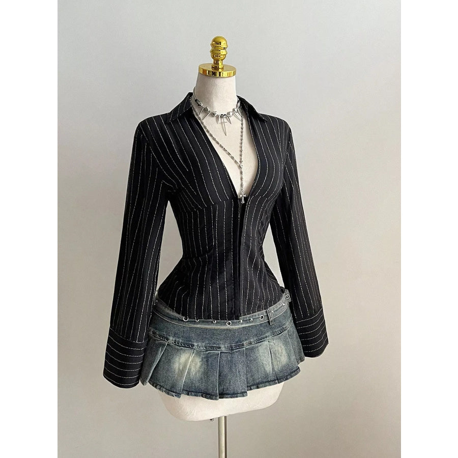 Striped Long Sleeve Fitted Blouse Apparel and Accessories