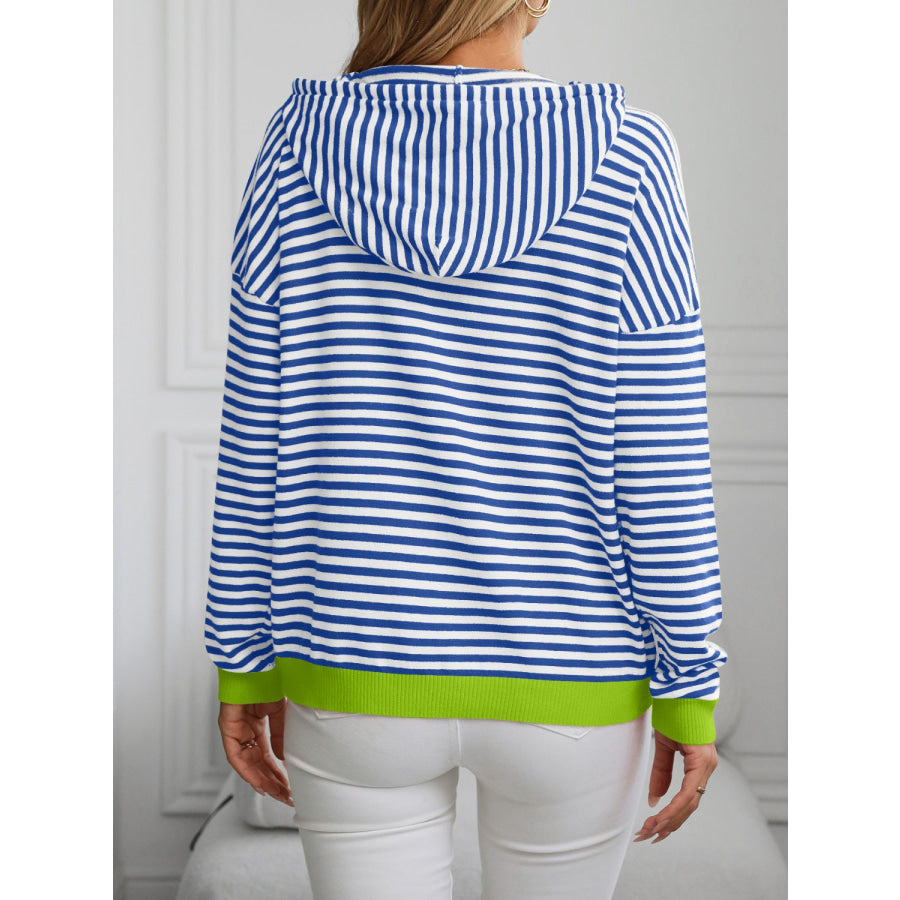 Striped Long Sleeve Hooded Knit Top Apparel and Accessories