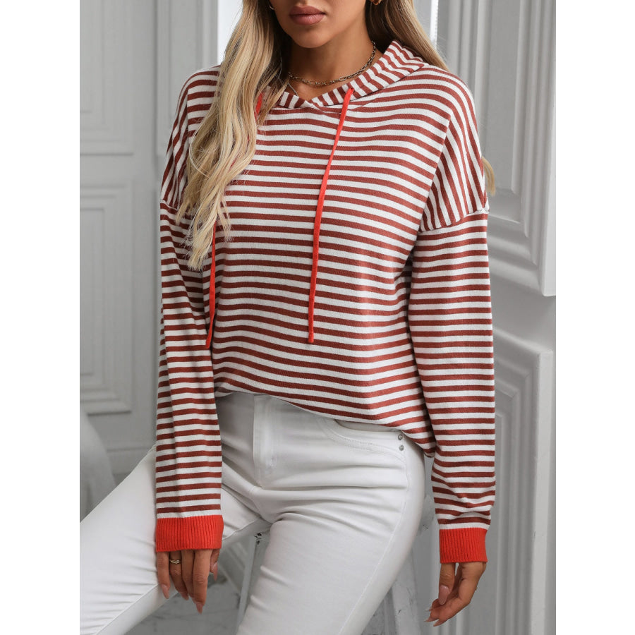 Striped Long Sleeve Hooded Knit Top Apparel and Accessories