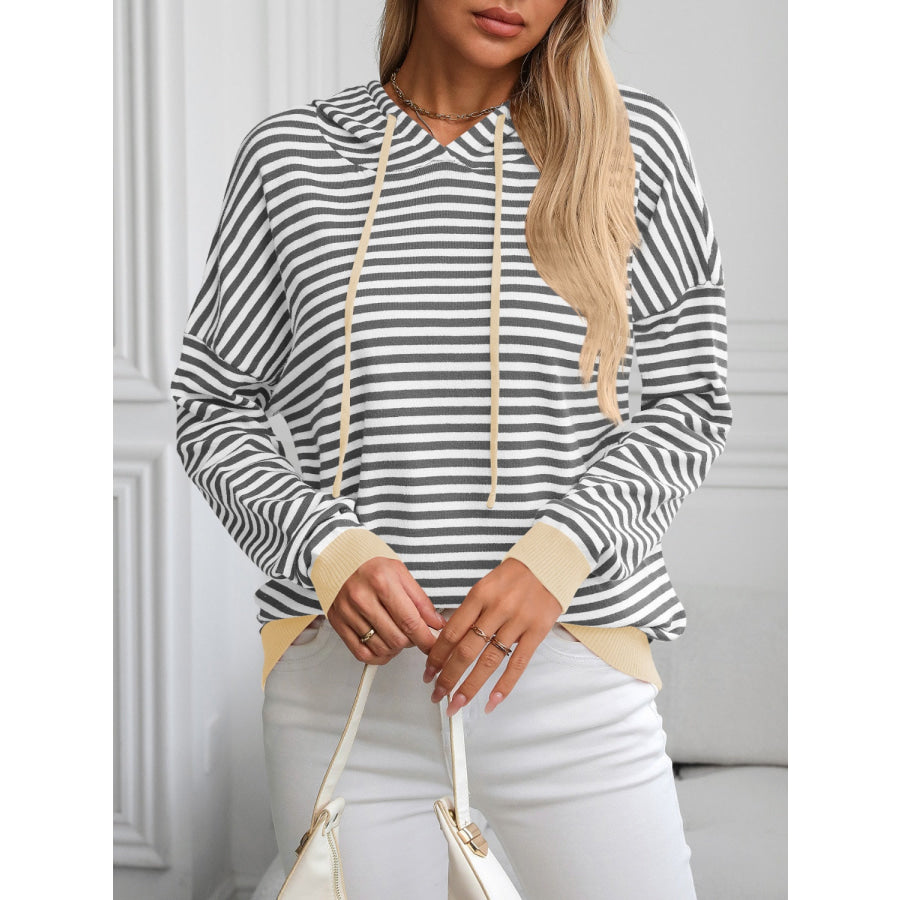 Striped Long Sleeve Hooded Knit Top Apparel and Accessories