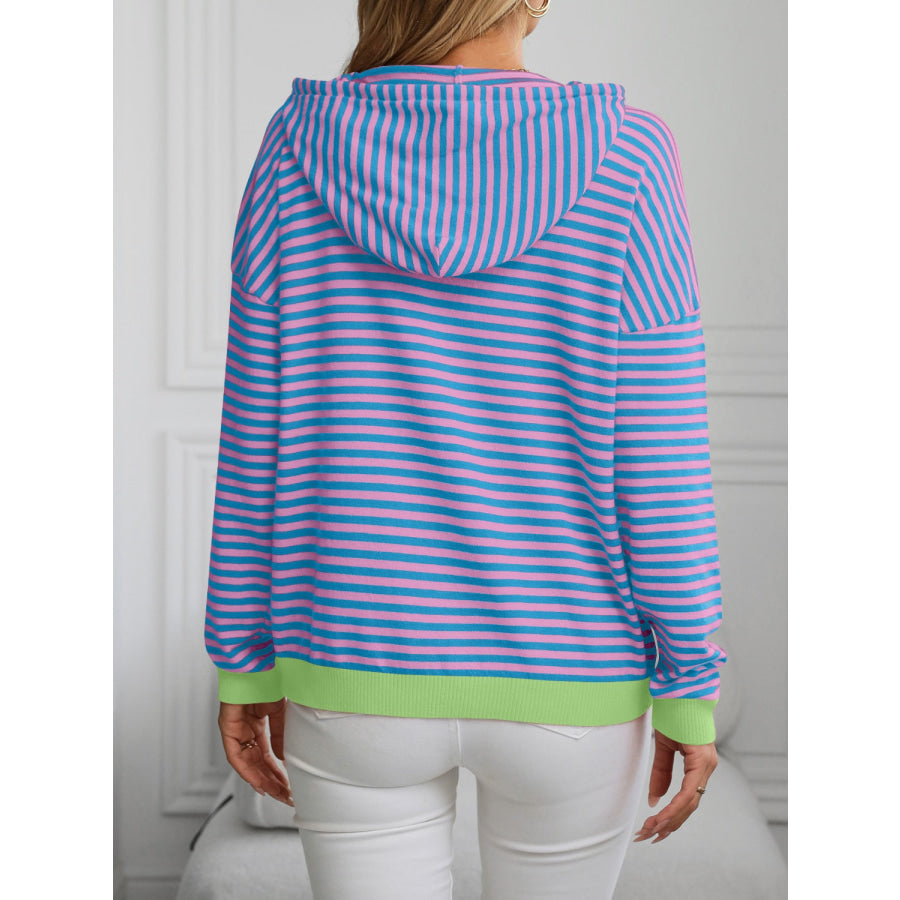 Striped Long Sleeve Hooded Knit Top Apparel and Accessories