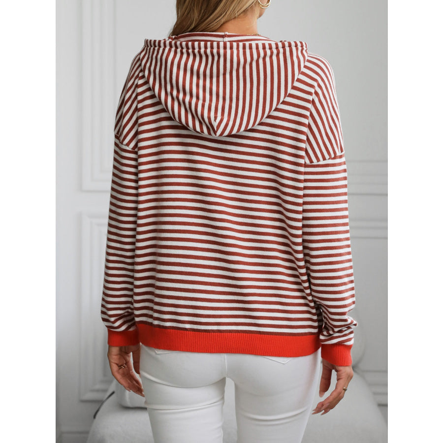 Striped Long Sleeve Hooded Knit Top Apparel and Accessories