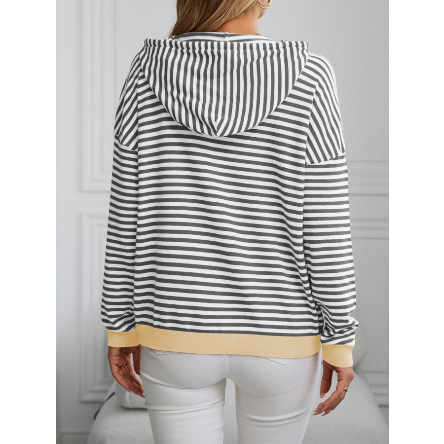 Striped Long Sleeve Hooded Knit Top Apparel and Accessories