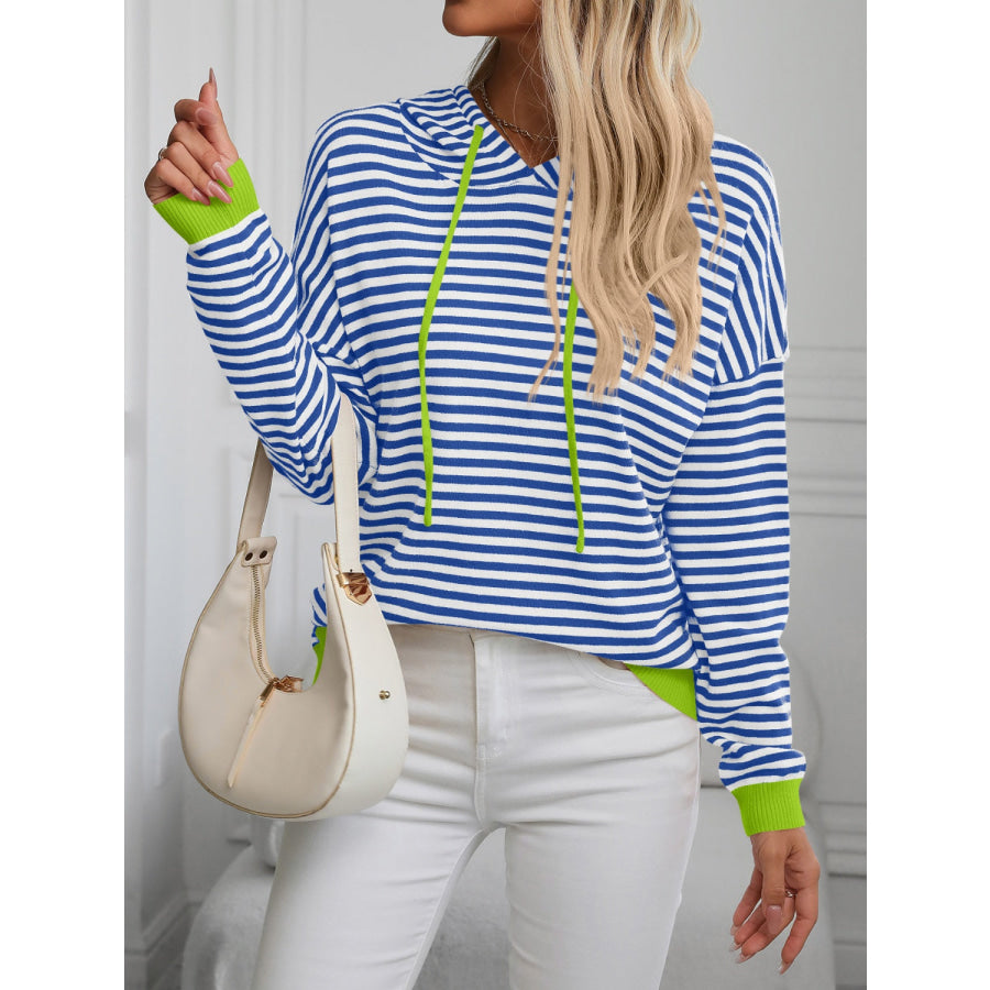 Striped Long Sleeve Hooded Knit Top Apparel and Accessories