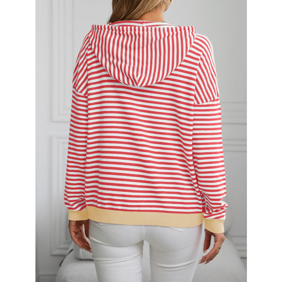 Striped Long Sleeve Hooded Knit Top Apparel and Accessories