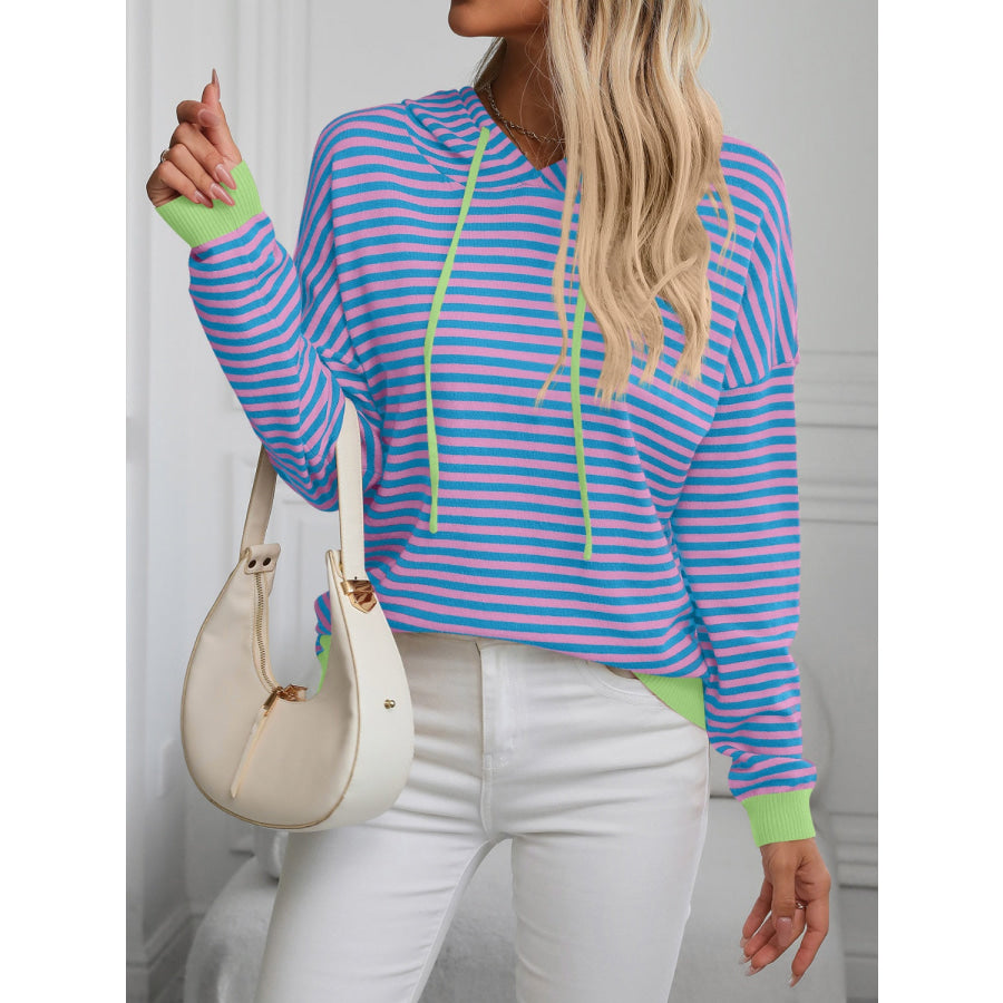 Striped Long Sleeve Hooded Knit Top Apparel and Accessories