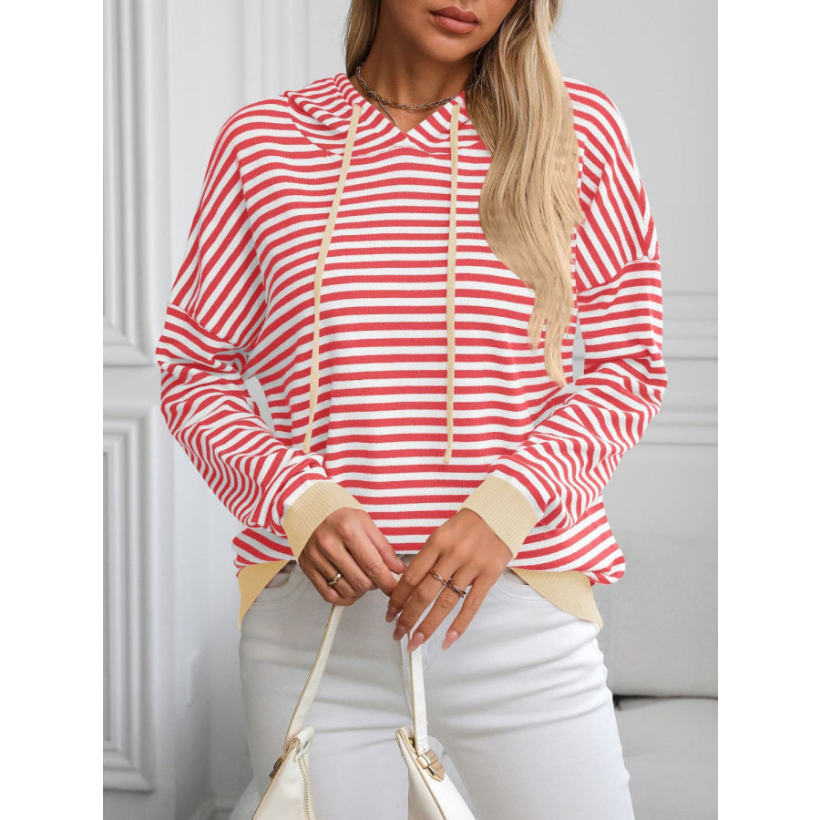 Striped Long Sleeve Hooded Knit Top Apparel and Accessories