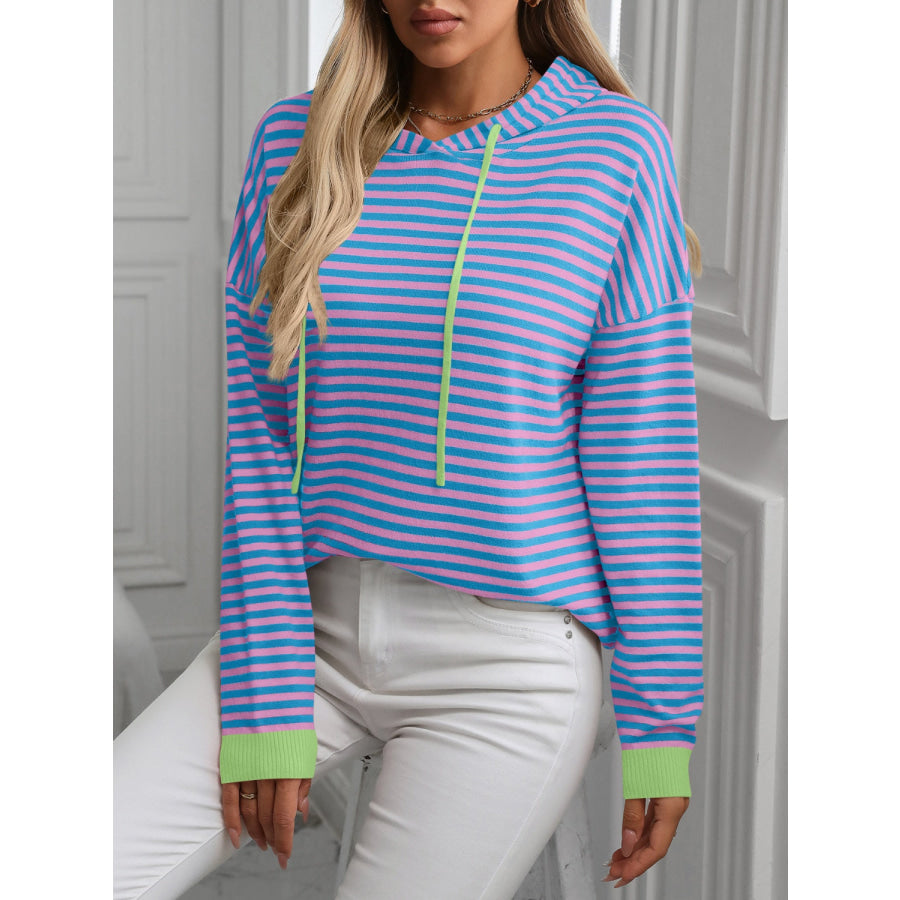 Striped Long Sleeve Hooded Knit Top Moonlit Mauve / S Apparel and Accessories