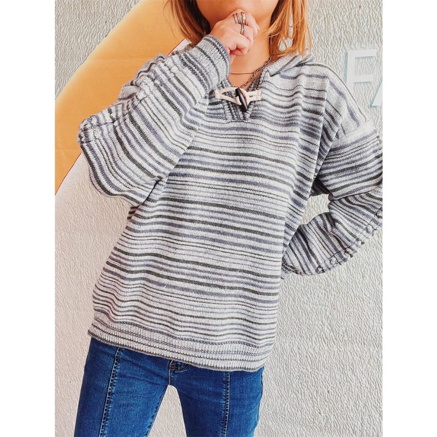 Striped Long Sleeve Hooded Sweater Apparel and Accessories