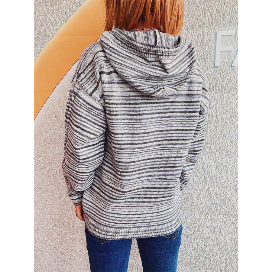 Striped Long Sleeve Hooded Sweater Apparel and Accessories