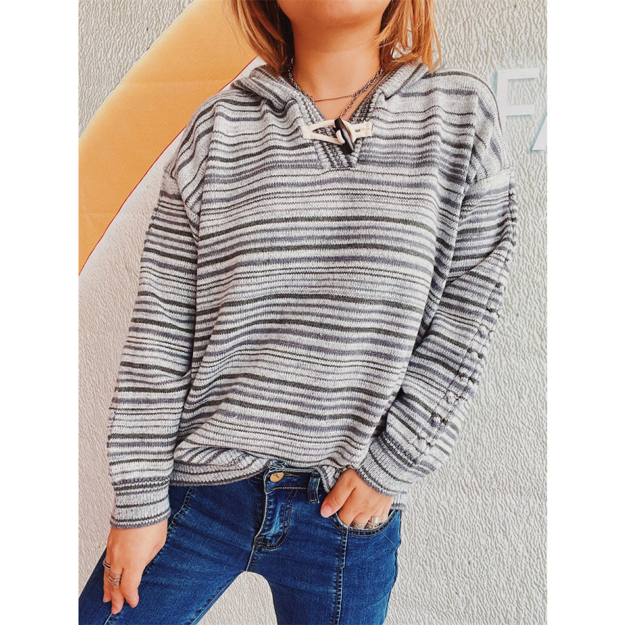 Striped Long Sleeve Hooded Sweater Apparel and Accessories