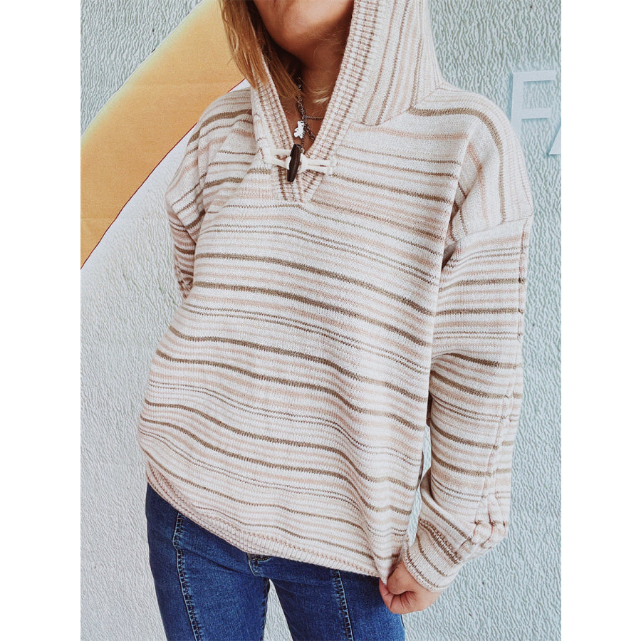 Striped Long Sleeve Hooded Sweater Apparel and Accessories