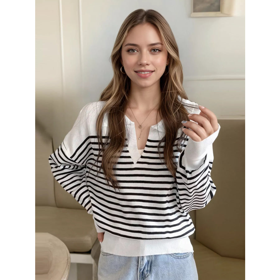 Striped Long Sleeve Knit Top Apparel and Accessories