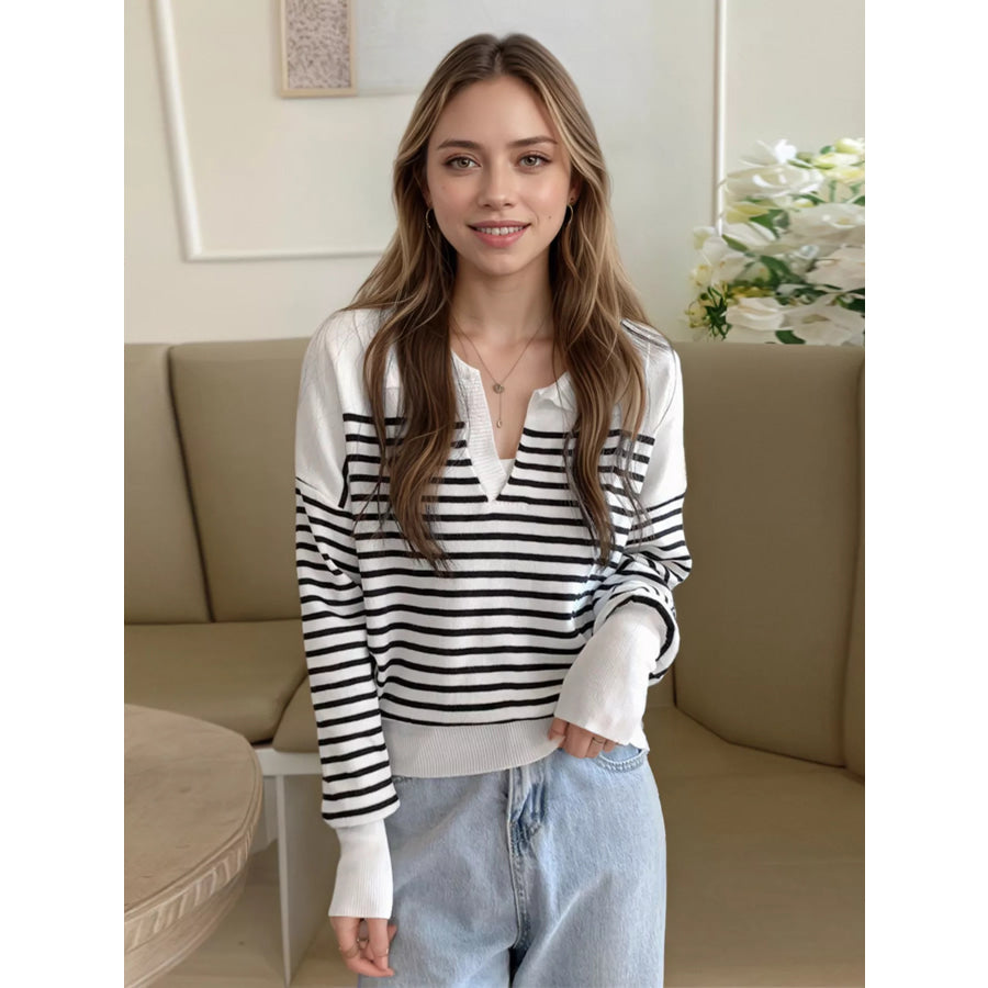Striped Long Sleeve Knit Top Apparel and Accessories
