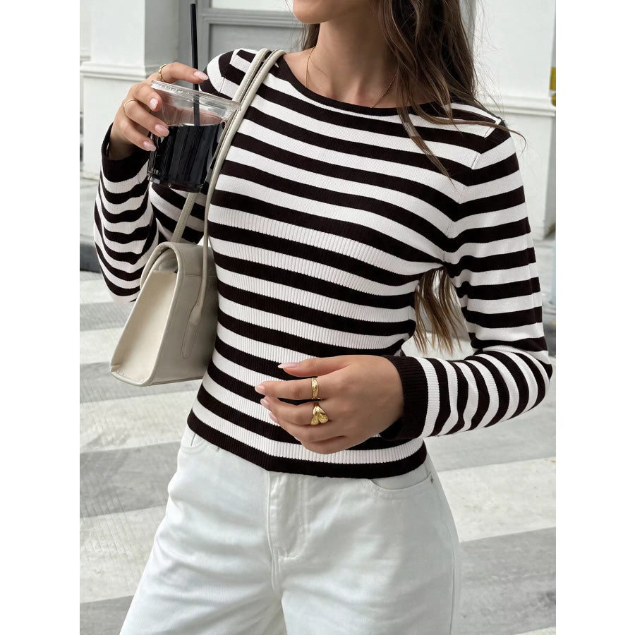 Striped Long Sleeve Knit Top Apparel and Accessories