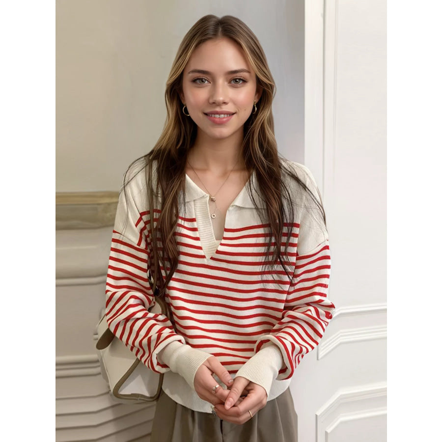 Striped Long Sleeve Knit Top Apparel and Accessories