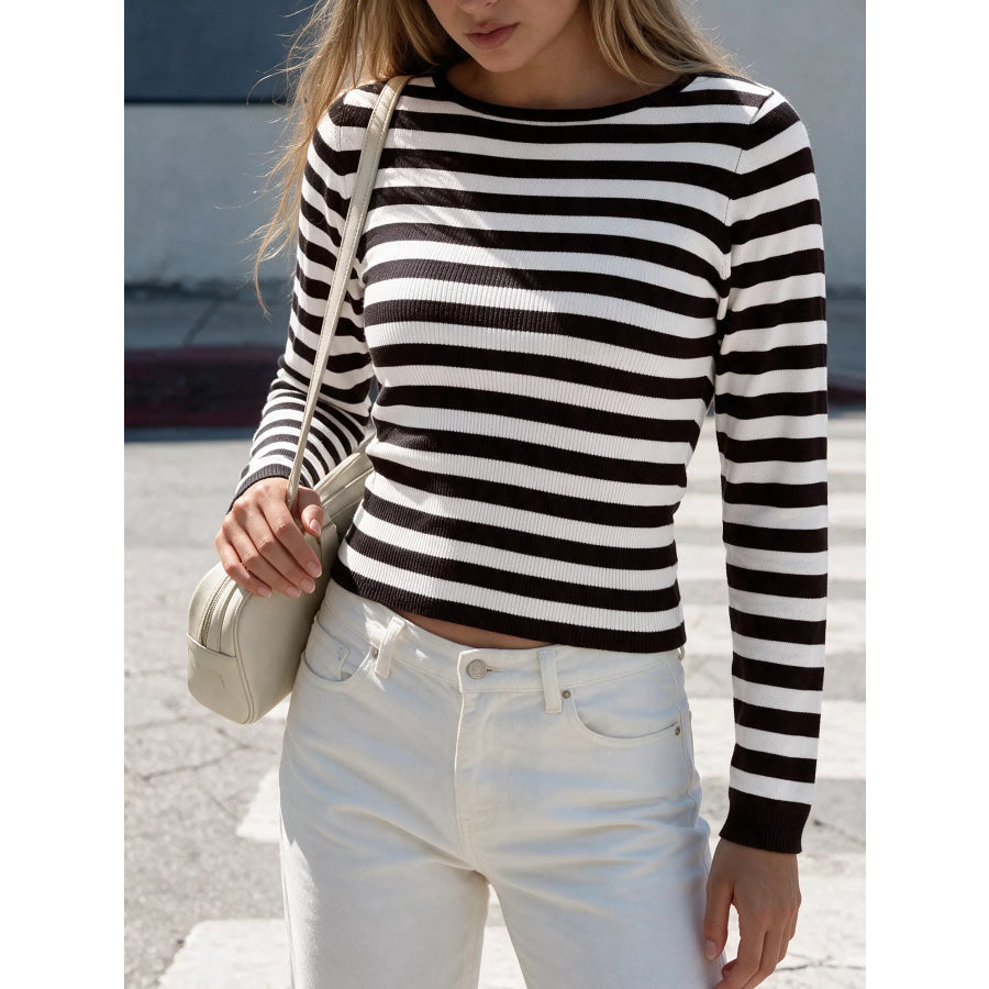 Striped Long Sleeve Knit Top Black / S Apparel and Accessories
