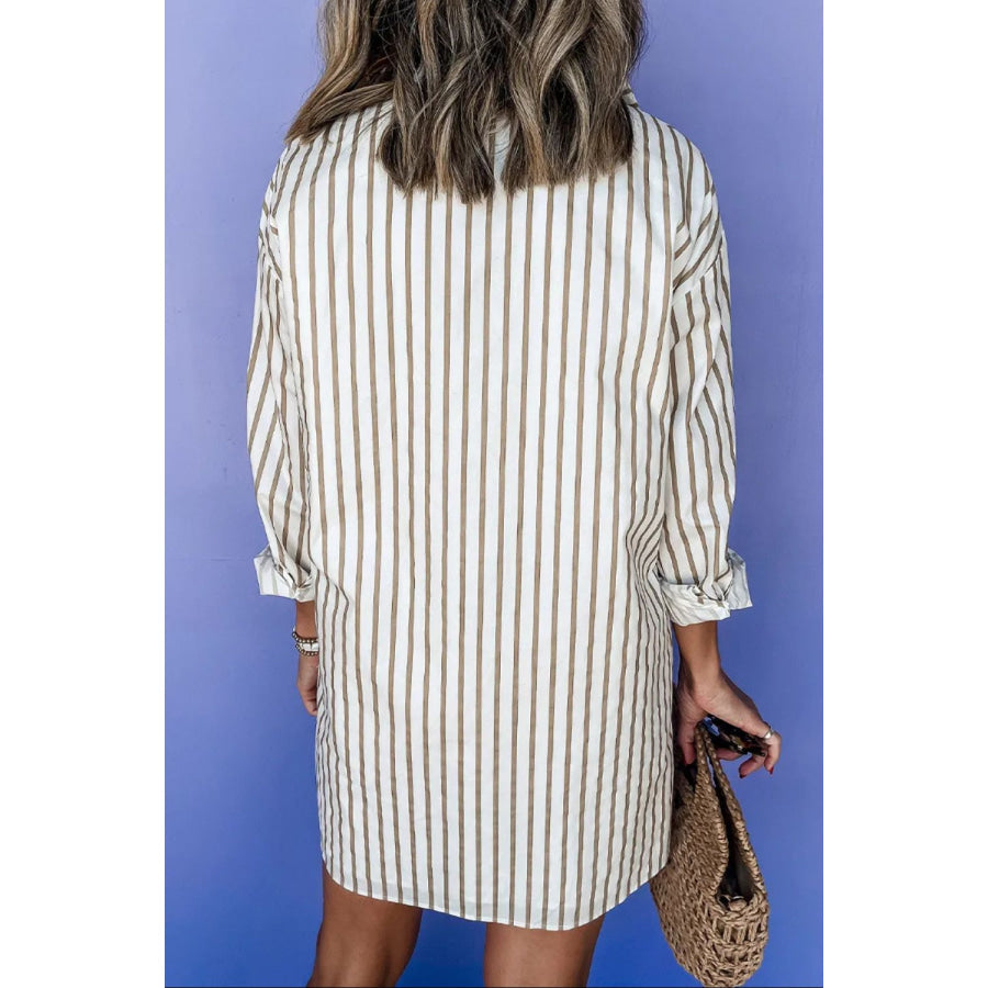 Striped Long Sleeve Mini Shirt Dress Apparel and Accessories