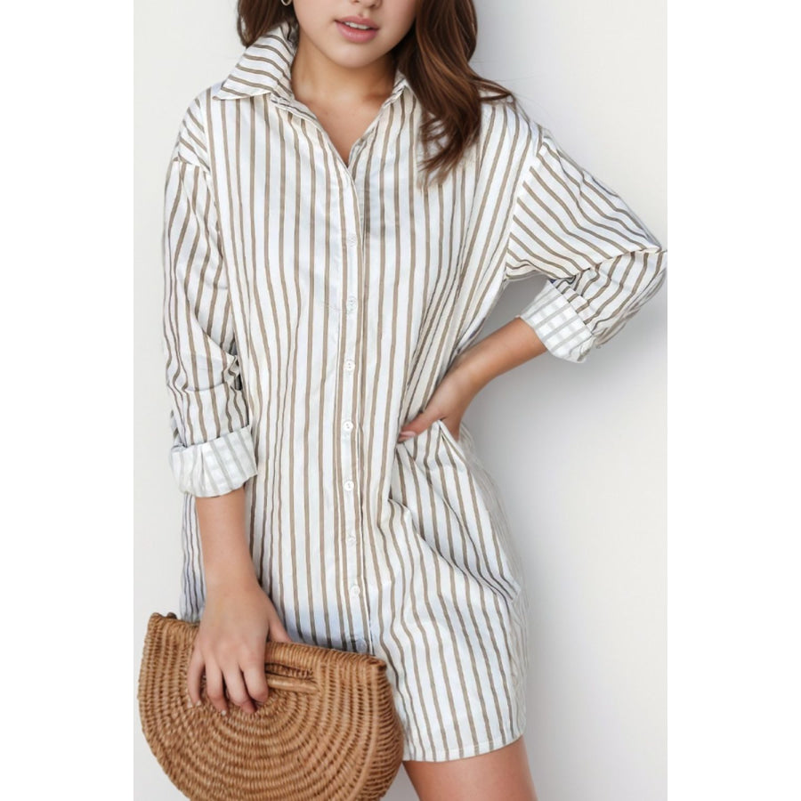 Striped Long Sleeve Mini Shirt Dress Stripe / S Apparel and Accessories