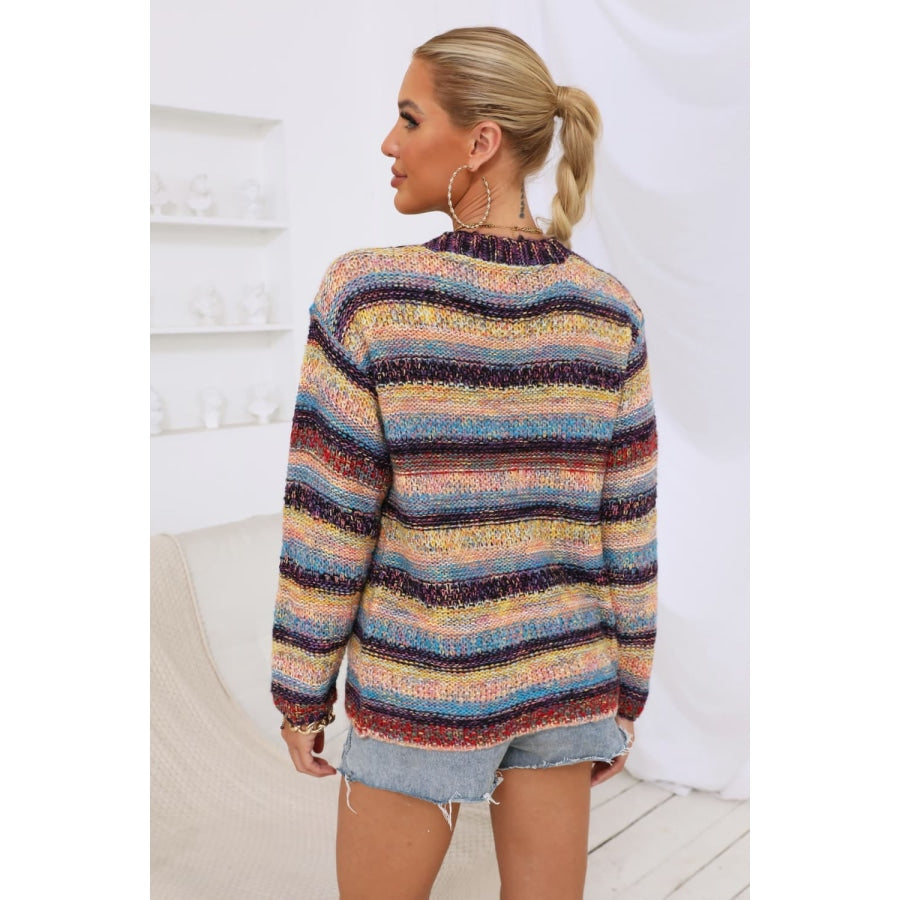 Striped Long Sleeve Open Front Cardigan Stripe / S