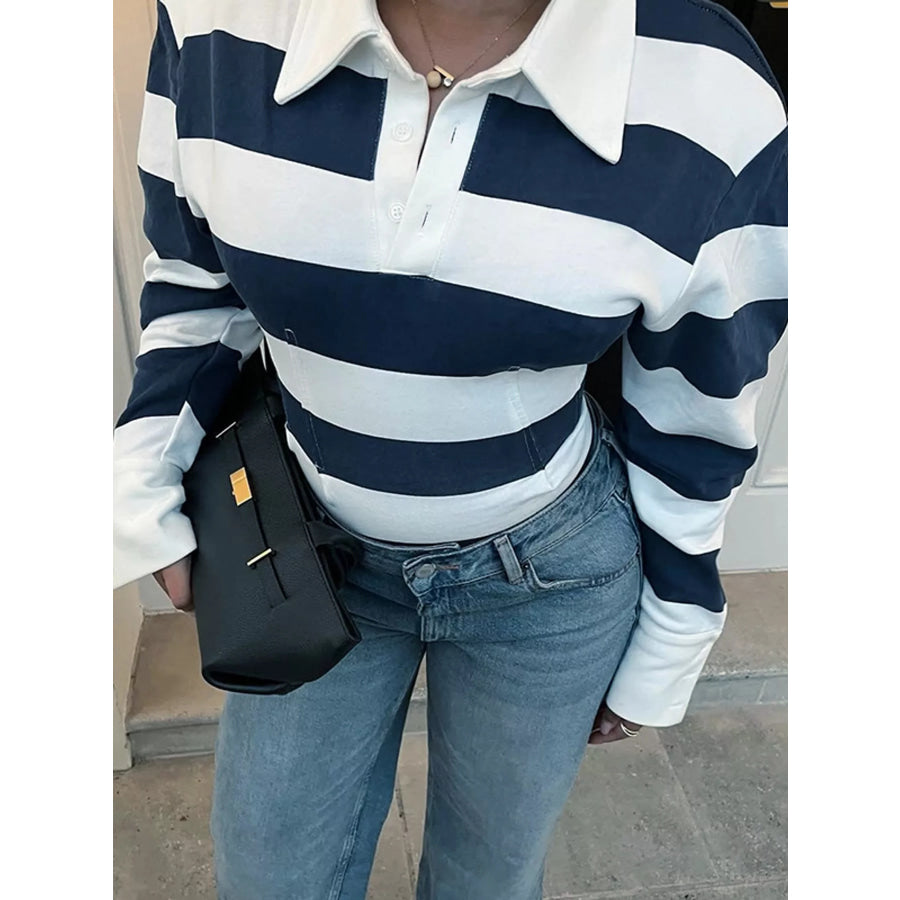 Striped Long-Sleeve Polo Top Apparel and Accessories