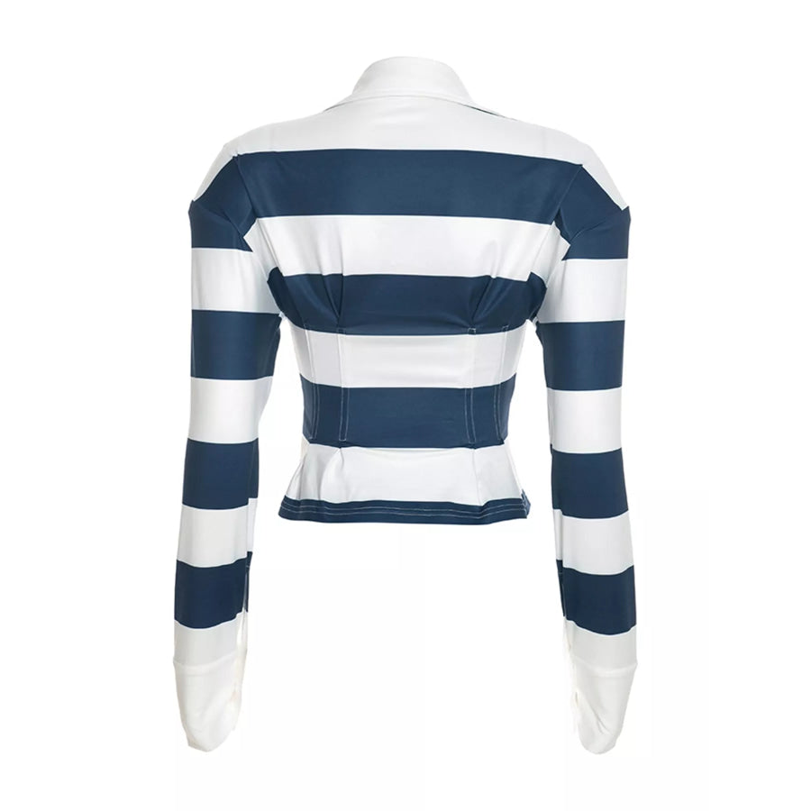 Striped Long-Sleeve Polo Top Apparel and Accessories